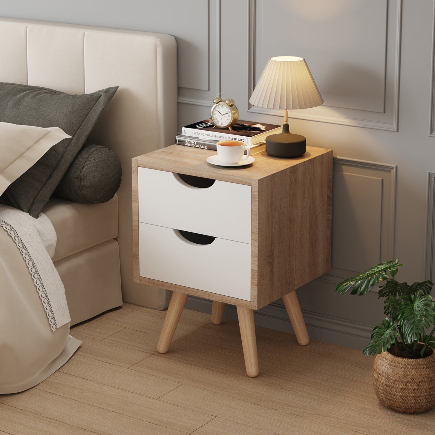 Nightstand Dinkl White Drawers - 29.7x29.7xH45cm