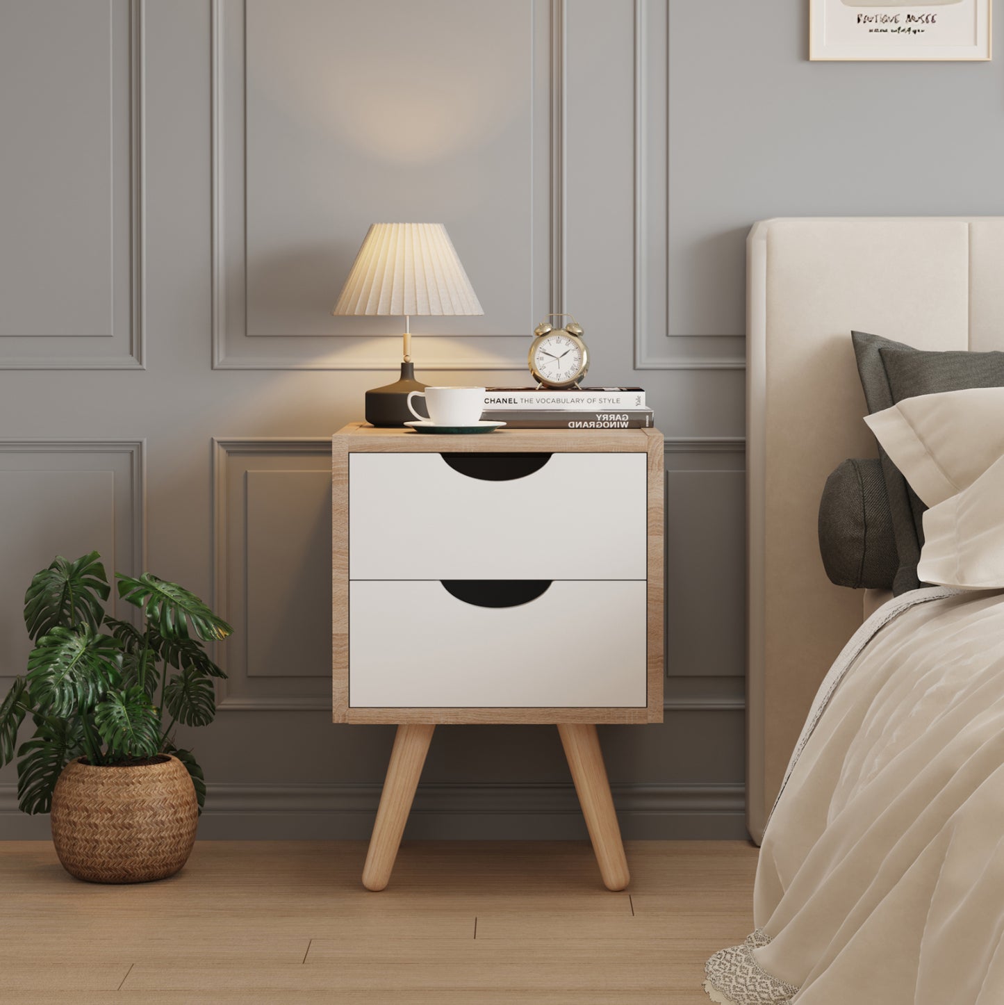 Bedside Stand Dinkl Hm2472.04 Melamine-2 Drawers In Sonama-white 29,7x29,7x45hcm.