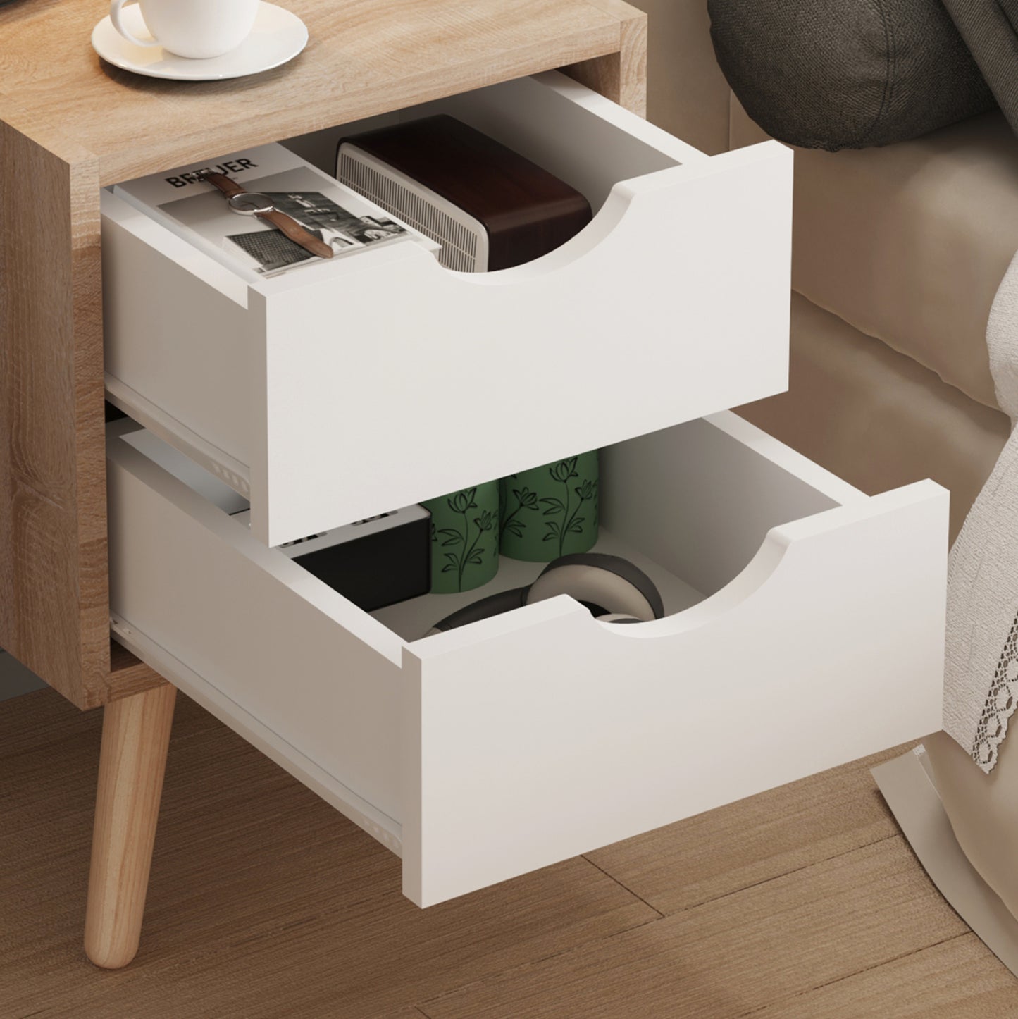 Bedside Stand Dinkl Hm2472.04 Melamine-2 Drawers In Sonama-white 29,7x29,7x45hcm.