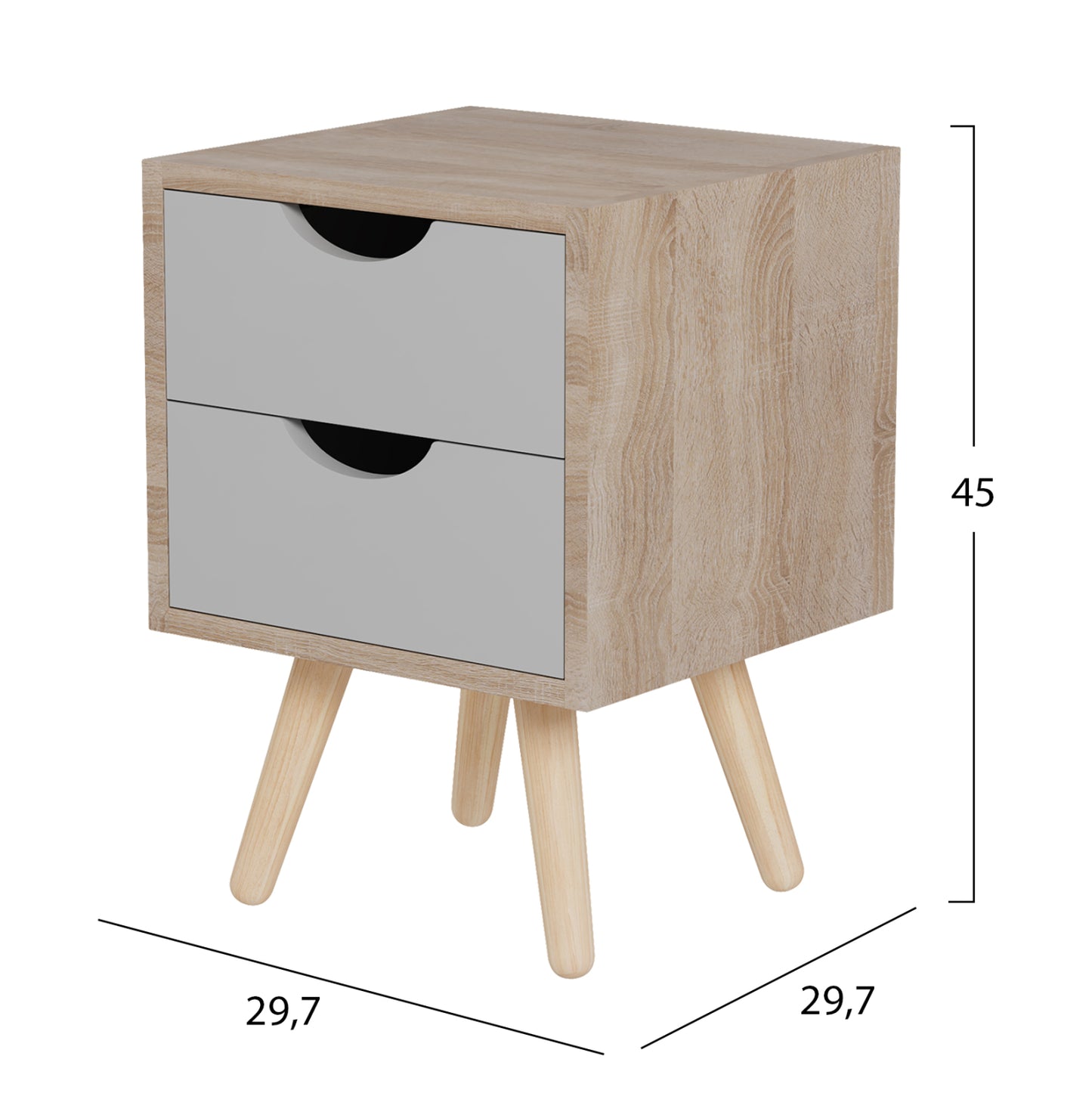 Bedside Stand Dinkl Hm2472.05 Melamine-2 Drawers In Sonama-grey 29,7x29,7x45hcm.