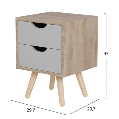 Bedside Stand Dinkl Hm2472.05 Melamine-2 Drawers In Sonama-grey 29,7x29,7x45hcm.