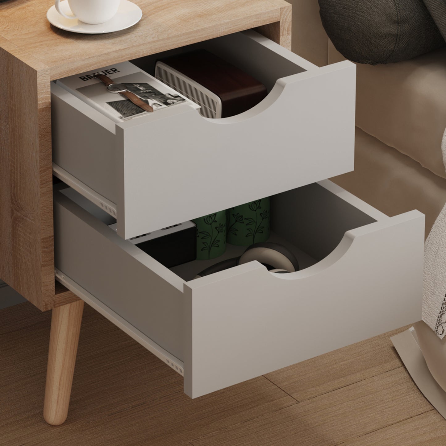 Bedside Stand Dinkl Hm2472.05 Melamine-2 Drawers In Sonama-grey 29,7x29,7x45hcm.