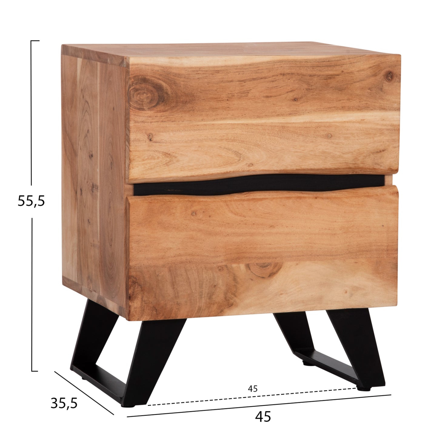 Nightstand With 2 Drawers Alicia Hm8360.11 Acacia Wood In Natural Color 45x35x56hcm.