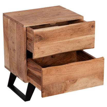 Nightstand With 2 Drawers Alicia Hm8360.11 Acacia Wood In Natural Color 45x35x56hcm.