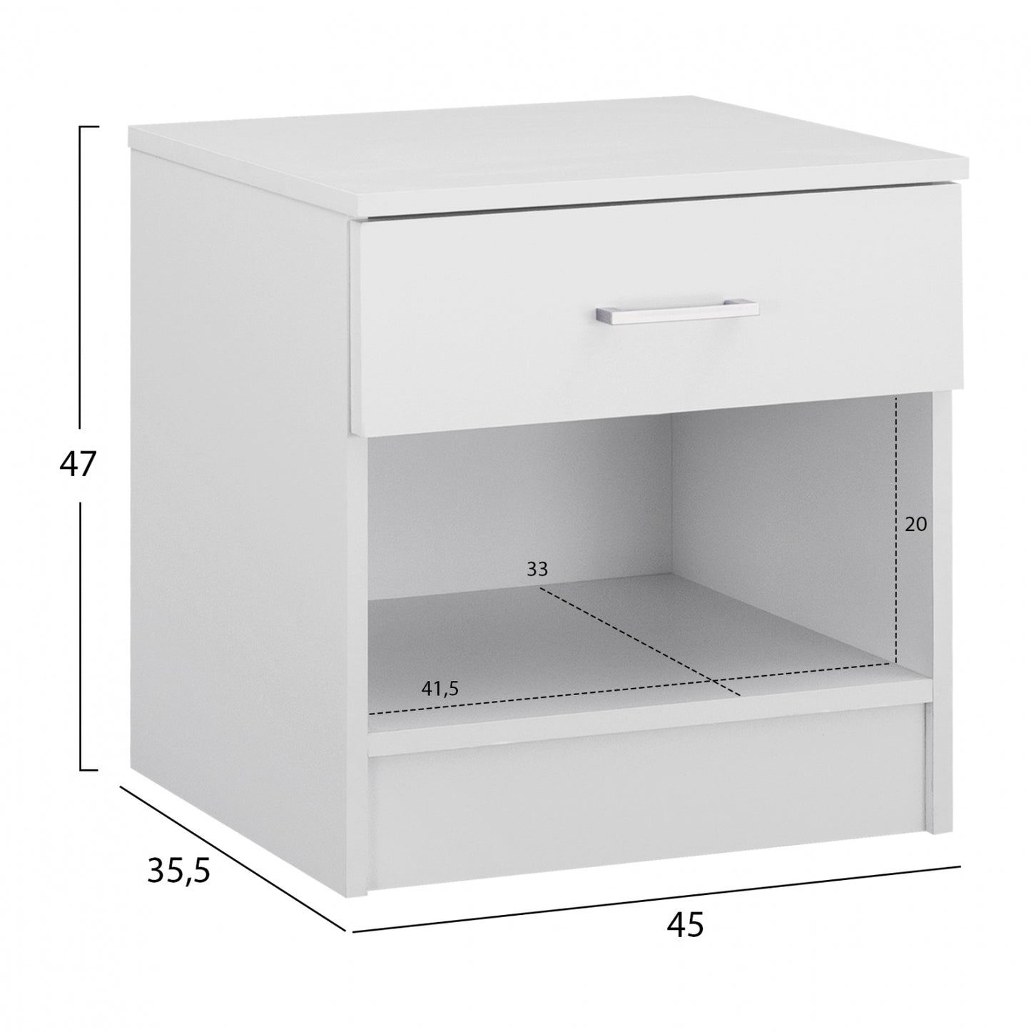 Night Stand With 1 Drawer In White Hm2345.05 45x35,5x47 Cm.