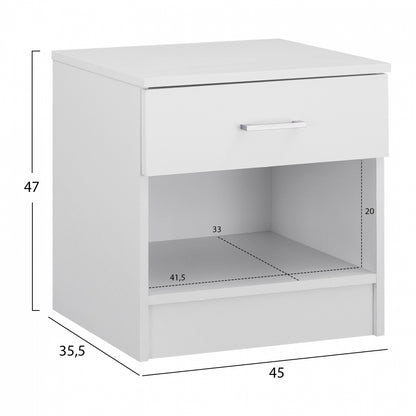 Night Stand With 1 Drawer In White Hm2345.05 45x35,5x47 Cm.
