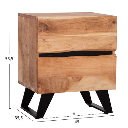Nightstand With 2 Drawers Alicia Hm8360.21 Solid Acacia Wood-metal 45x35x56hcm.