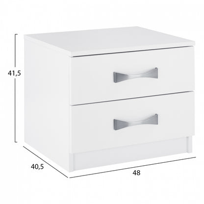 Night Stand With 2 Drawers And Silver Handle Hm2235.05 ΛΕΥΚΟ 48x40,5x41,5ycm.