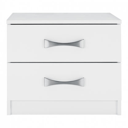Night Stand With 2 Drawers And Silver Handle Hm2235.05 ΛΕΥΚΟ 48x40,5x41,5ycm.