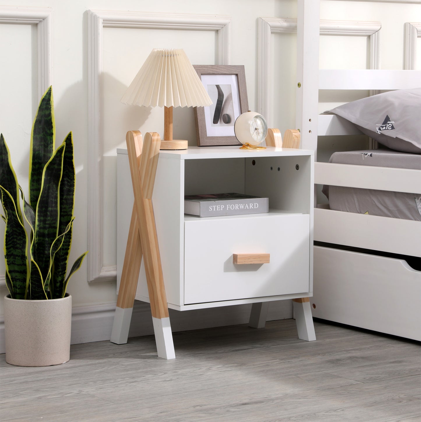 Nightstand Paschal Hm2488.03 White Melamine-pine Wood In Natural Color 46x30x55hcm.