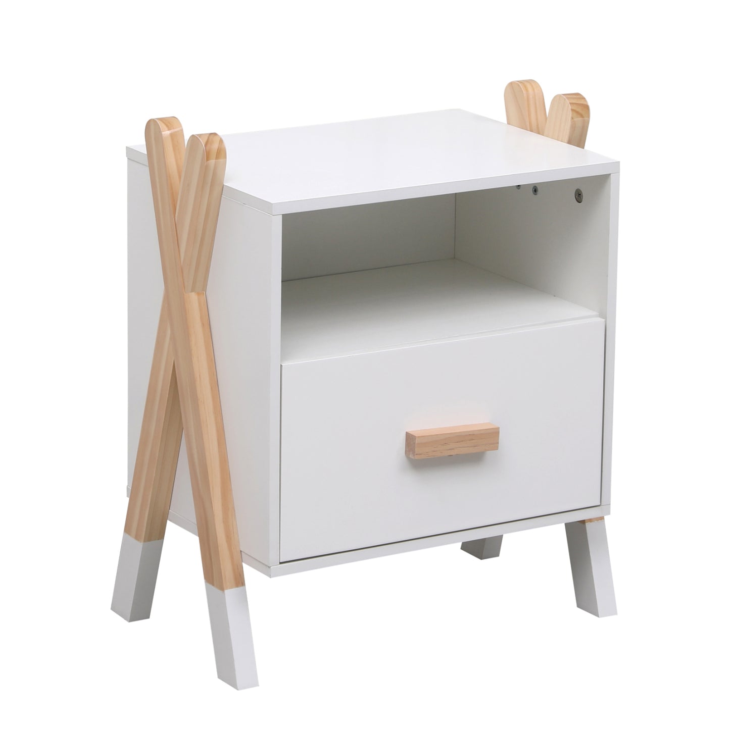Nightstand Paschal Hm2488.03 White Melamine-pine Wood In Natural Color 46x30x55hcm.