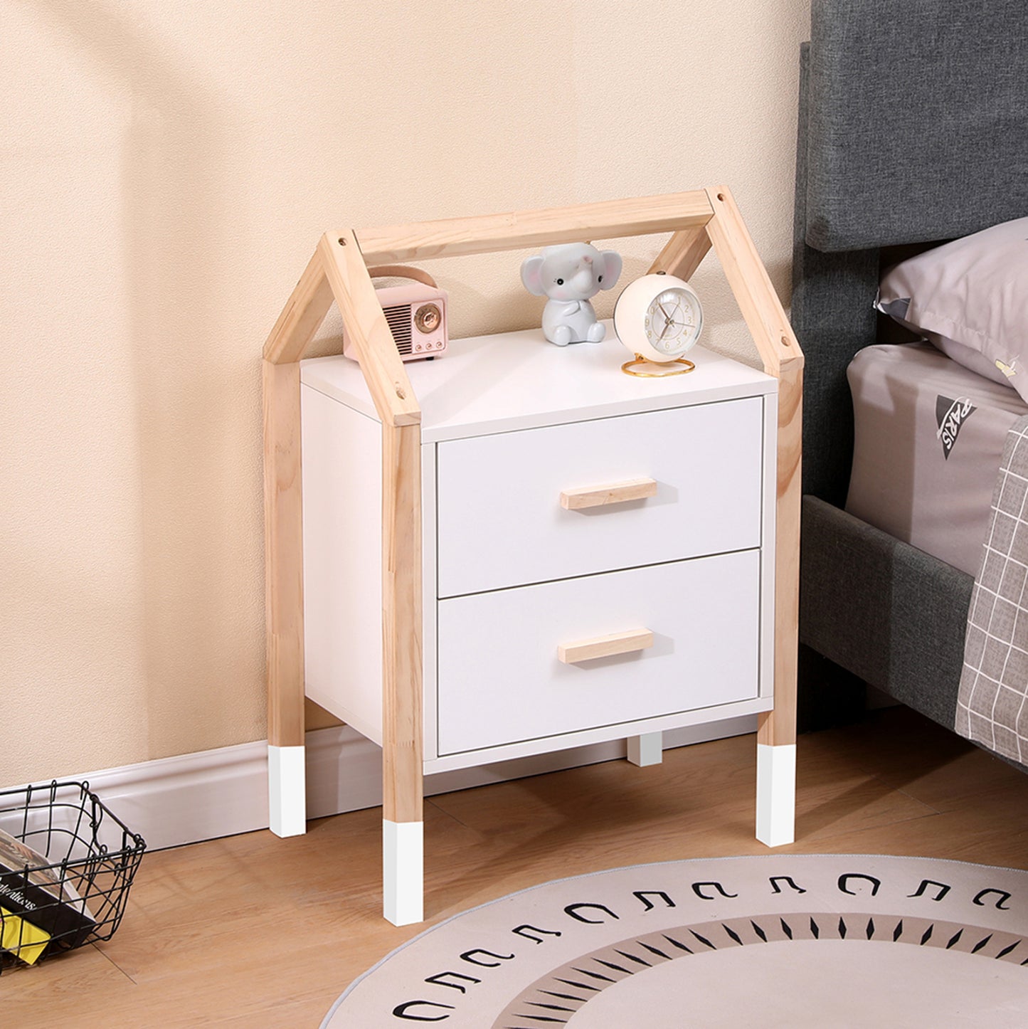 Kids' Nightstand Pepe Hm2489.03 White Melamine-pine Wood In Natural Color 46x30x67hcm.