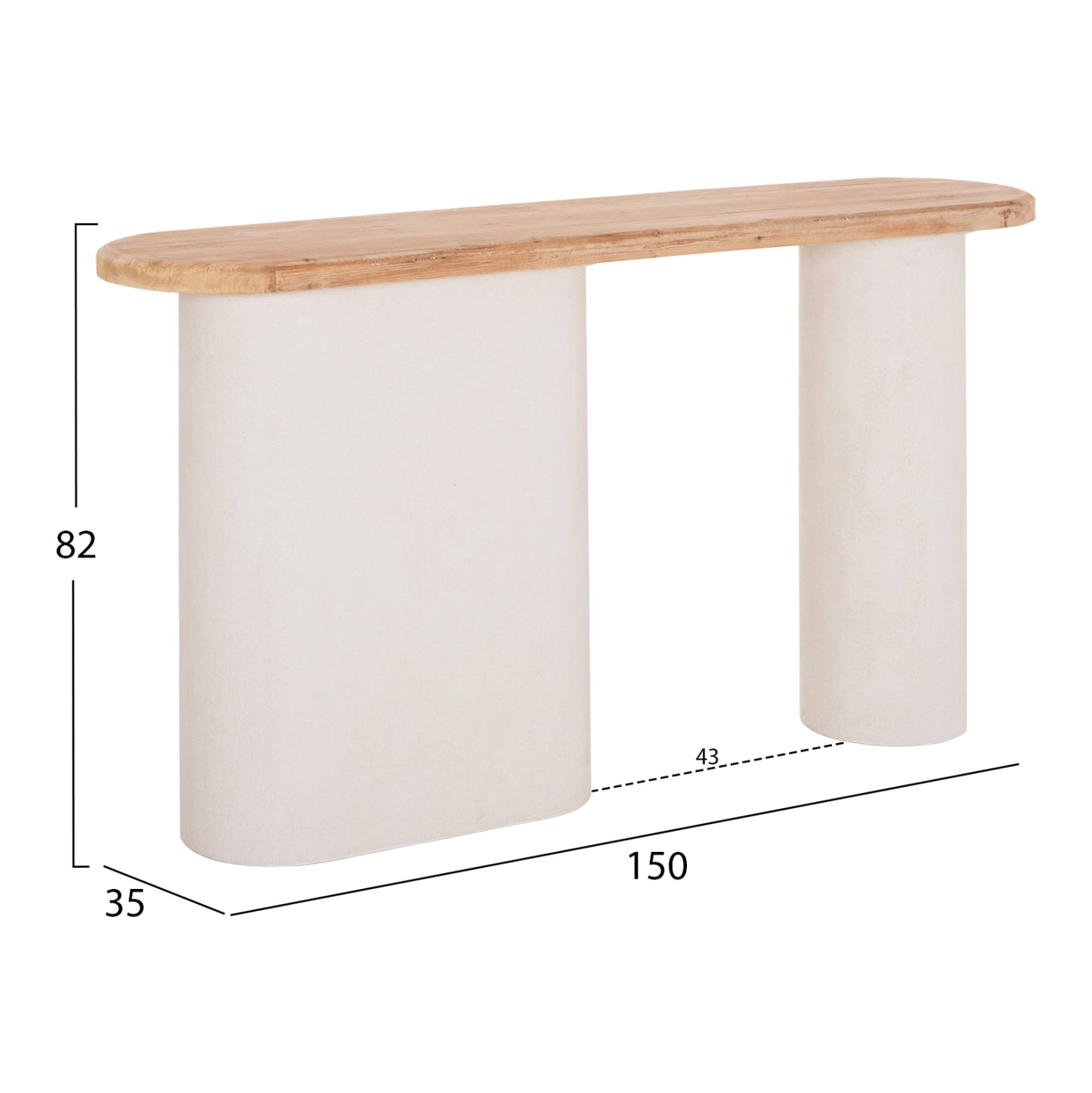 Console Santorini Hm18338 Fir Wood Tabletop-mdf Base In Off-white 150x35x82hcm.