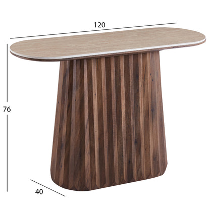 Console Walden Hm18439 Ceramic Top In Travertine Color--mdf Base In Walnut 120x40x76hcm.