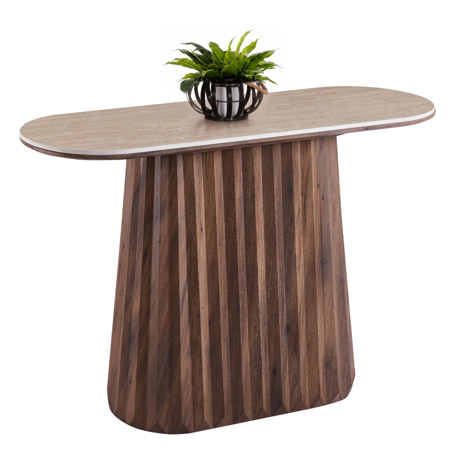 Console Walden Hm18439 Ceramic Top In Travertine Color--mdf Base In Walnut 120x40x76hcm.