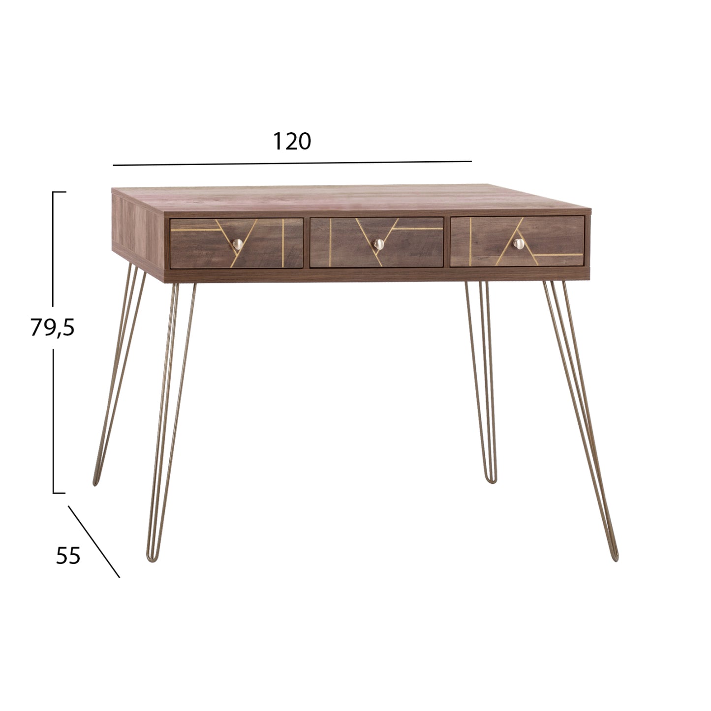 Console Kaitlyn Hm8653 Walnut With Gold 120x55x79,5 Cm.