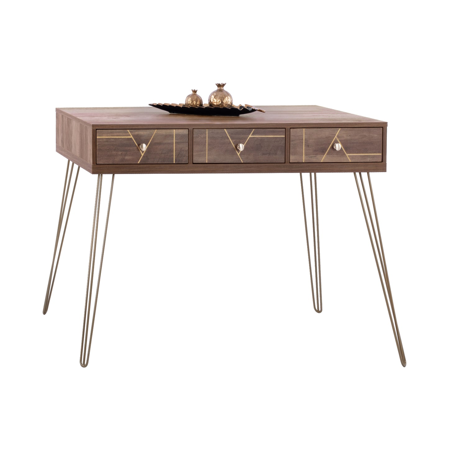 Console Kaitlyn Hm8653 Walnut With Gold 120x55x79,5 Cm.