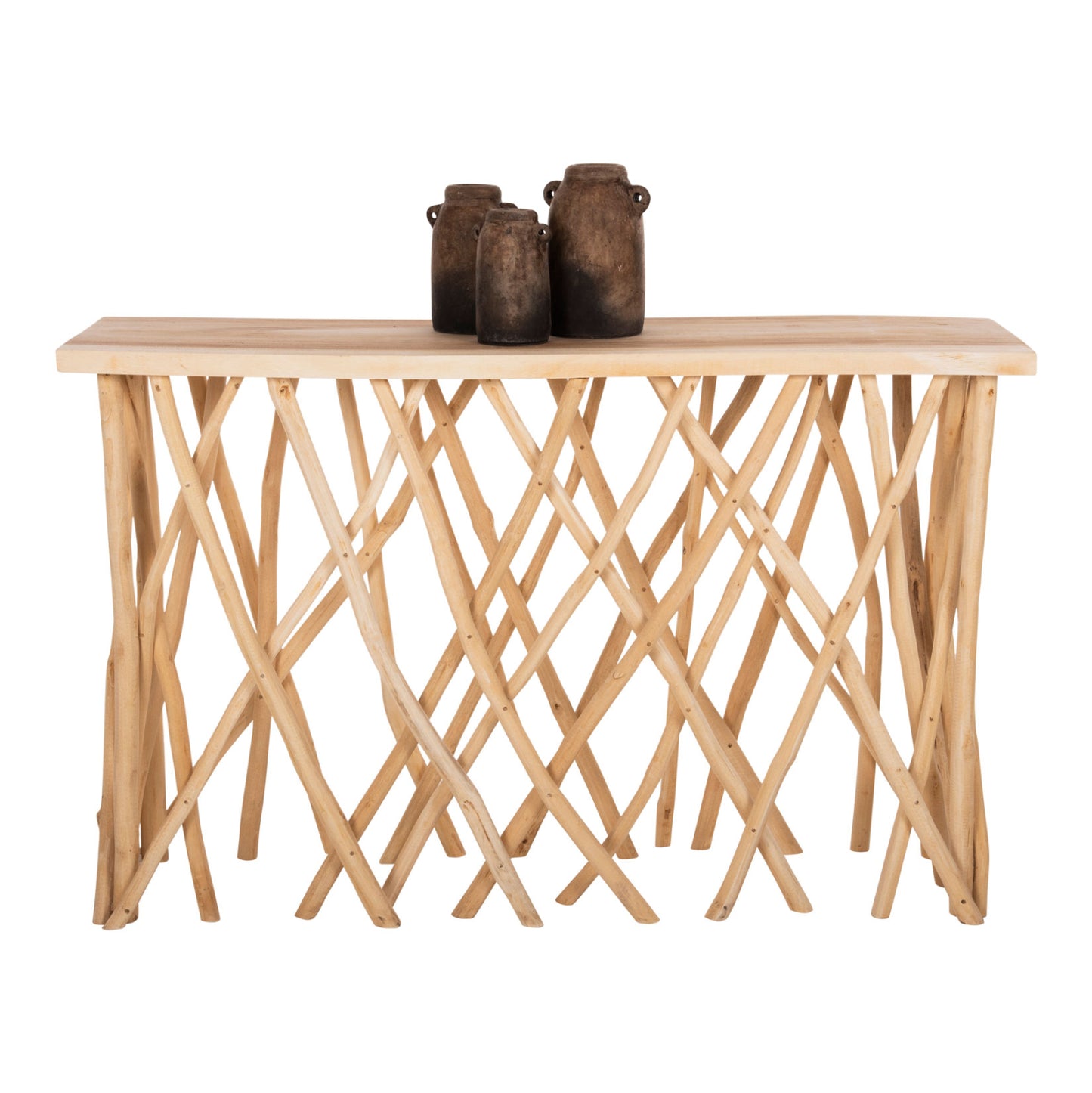 Console In Rustic Style Teak Branches & 3cm. Tabletop 121x36x75hcm. Hm9805