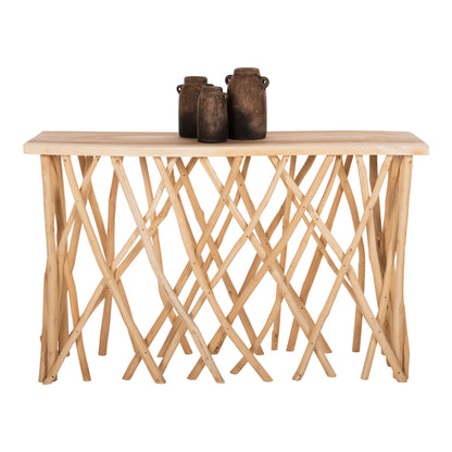 Console In Rustic Style Teak Branches & 3cm. Tabletop 121x36x75hcm. Hm9805