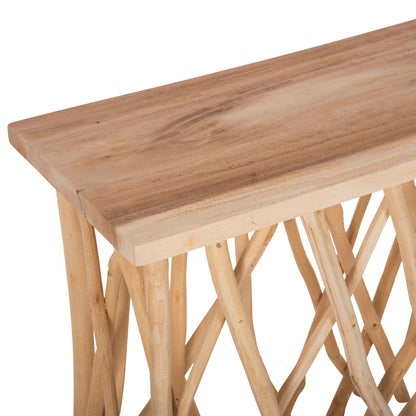 Console In Rustic Style Teak Branches & 3cm. Tabletop 121x36x75hcm. Hm9805