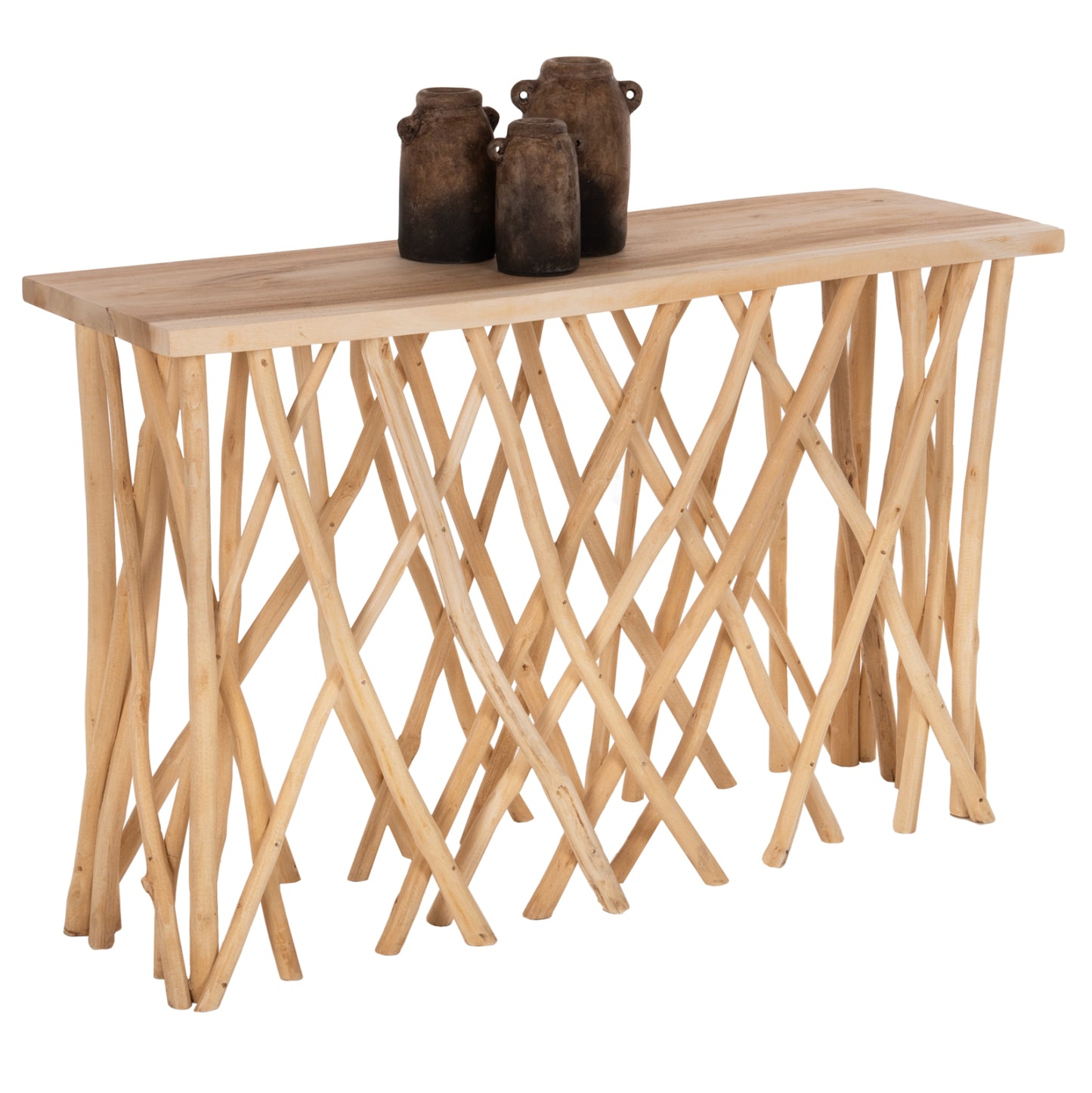 Console In Rustic Style Teak Branches & 3cm. Tabletop 121x36x75hcm. Hm9805