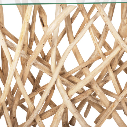 Console In Rustic Style Solid Teak Branches Natural Color & Glass 120x35x75hcm.hm9373