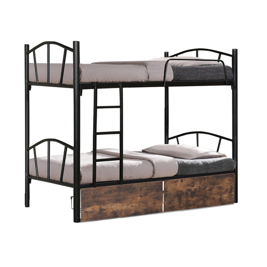 Bunk Bed Floor Hm21122 Metal In Black With Floor Drawers Brown 200x91.5x177.5hcm.