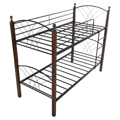 Bunk Bed Storey Hm687 Black Metal-rubberwood In Walnut-for Mattress 190x90cm.