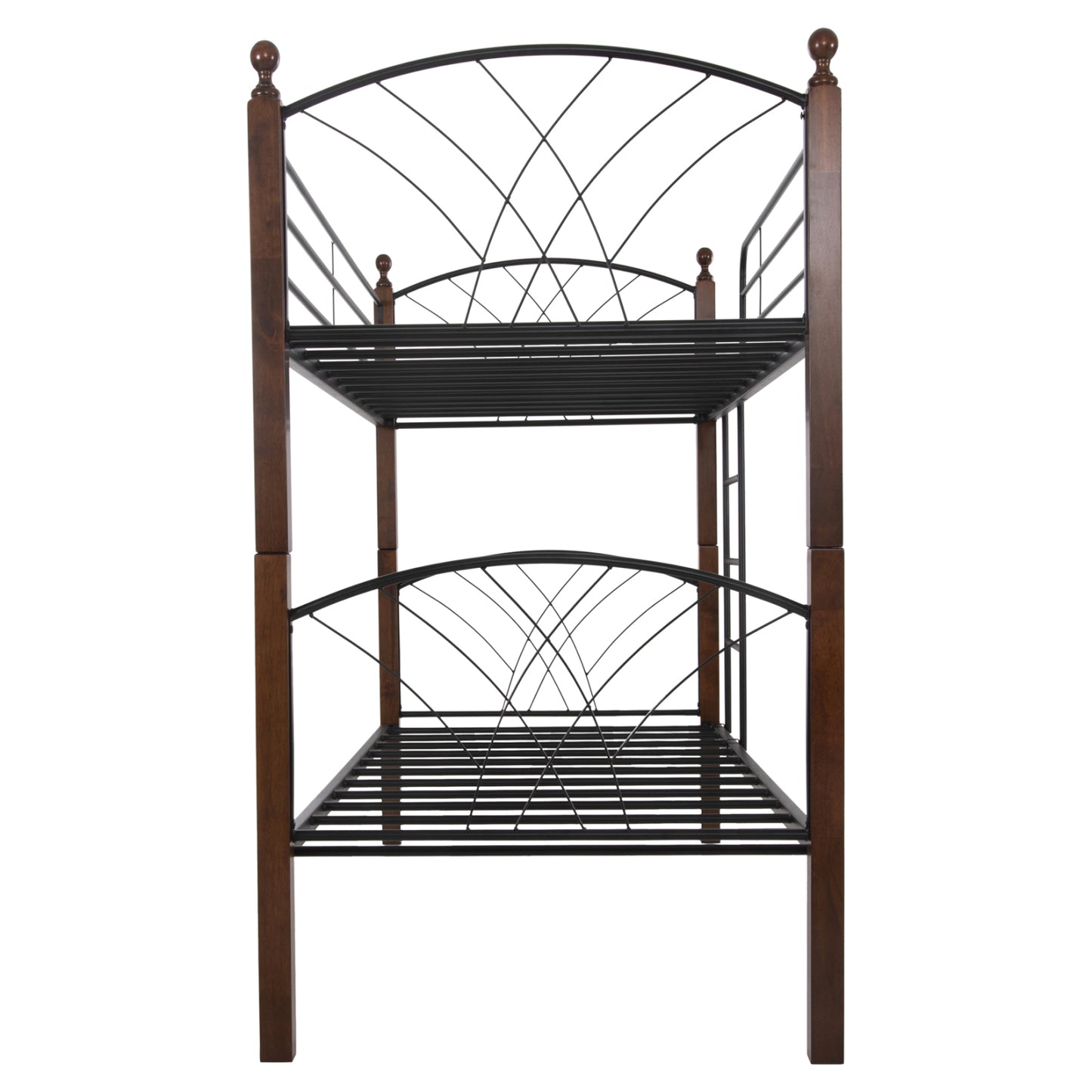 Bunk Bed Storey Hm687 Black Metal-rubberwood In Walnut-for Mattress 190x90cm.