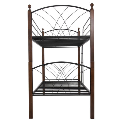 Bunk Bed Storey Hm687 Black Metal-rubberwood In Walnut-for Mattress 190x90cm.