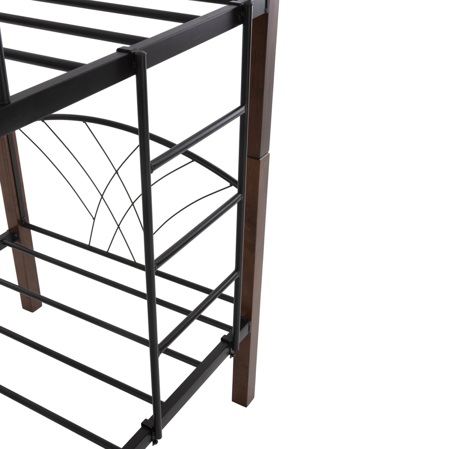 Bunk Bed Storey Hm687 Black Metal-rubberwood In Walnut-for Mattress 190x90cm.