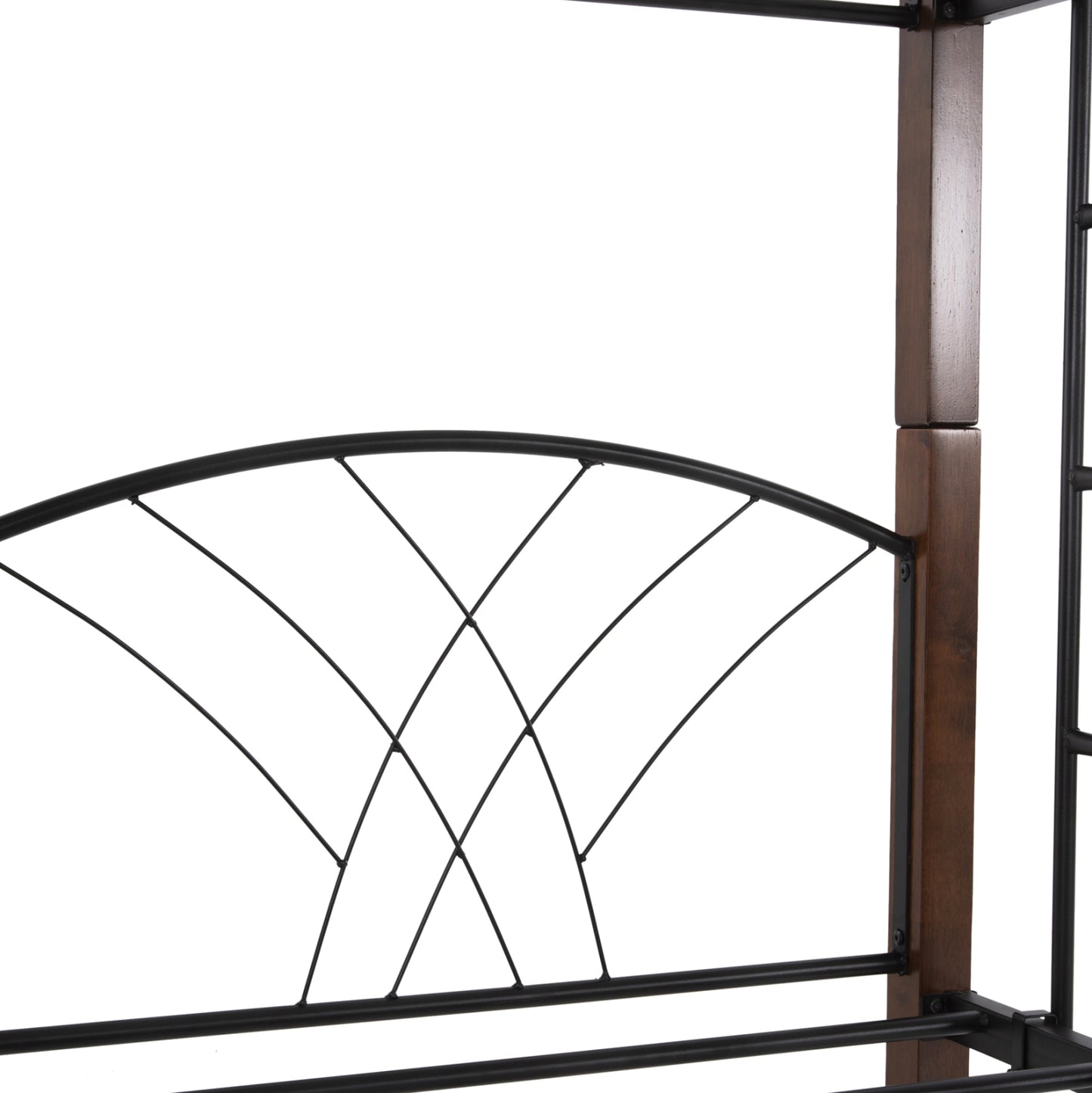 Bunk Bed Storey Hm687 Black Metal-rubberwood In Walnut-for Mattress 190x90cm.