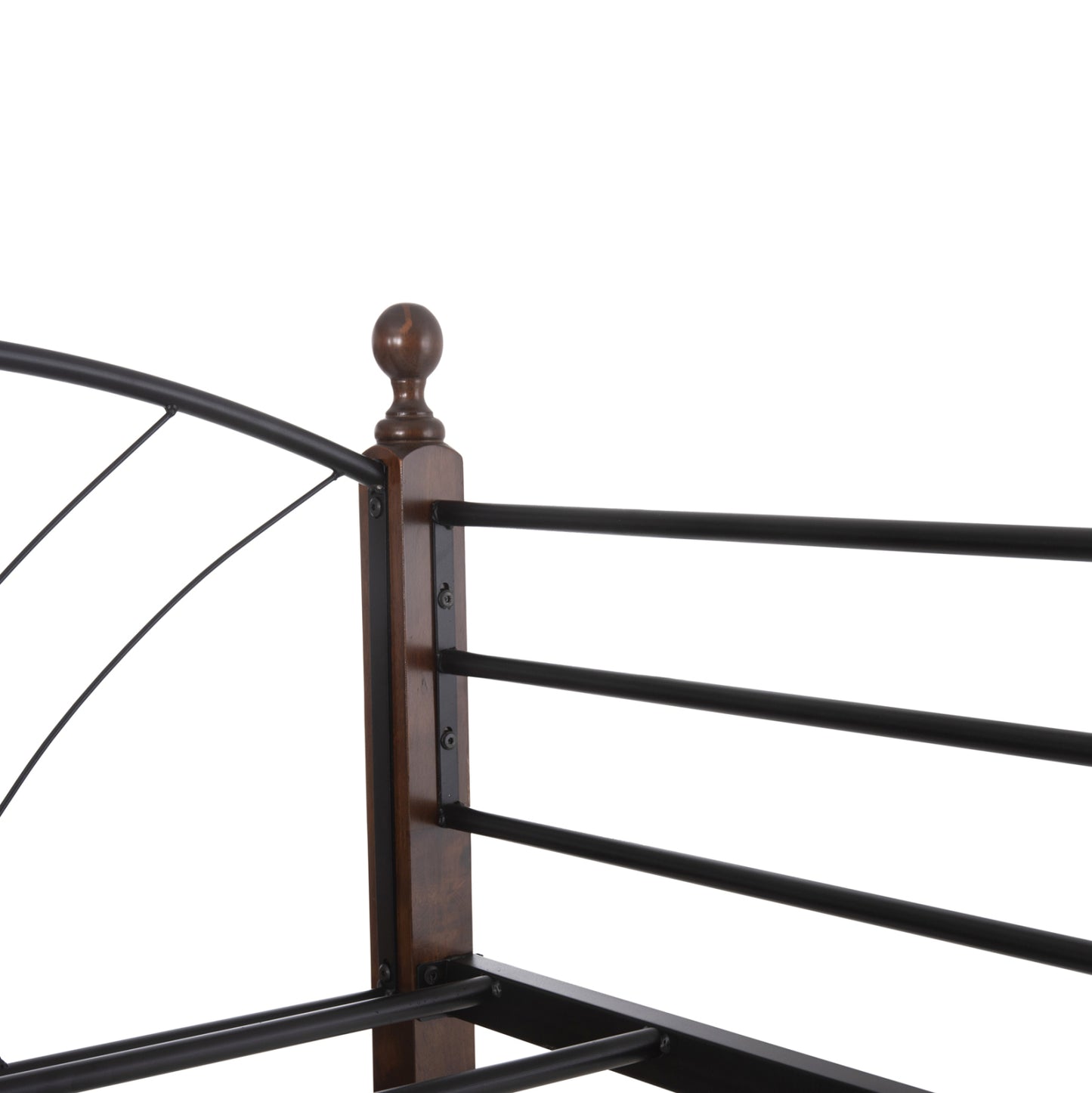 Bunk Bed Storey Hm687 Black Metal-rubberwood In Walnut-for Mattress 190x90cm.