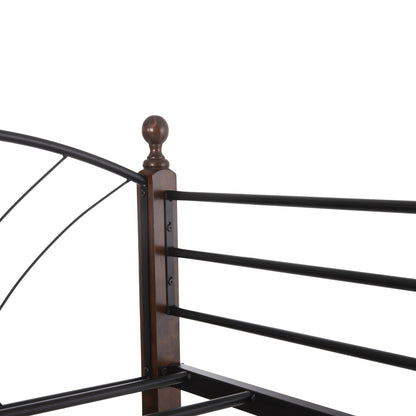 Bunk Bed Storey Hm687 Black Metal-rubberwood In Walnut-for Mattress 190x90cm.
