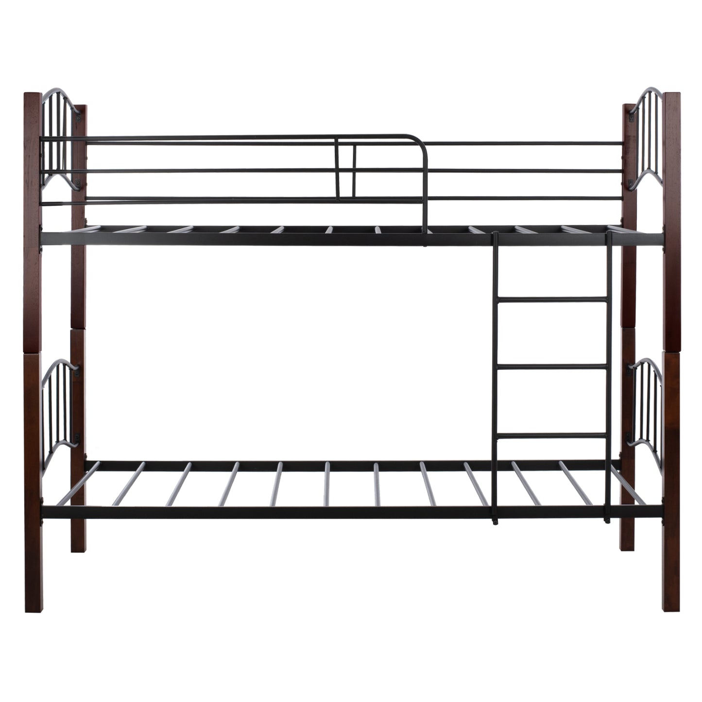 Bunk-bed Black Metal-walnut Color Wood Hm645 90x190cm