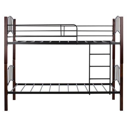 Bunk-bed Black Metal-walnut Color Wood Hm645 90x190cm
