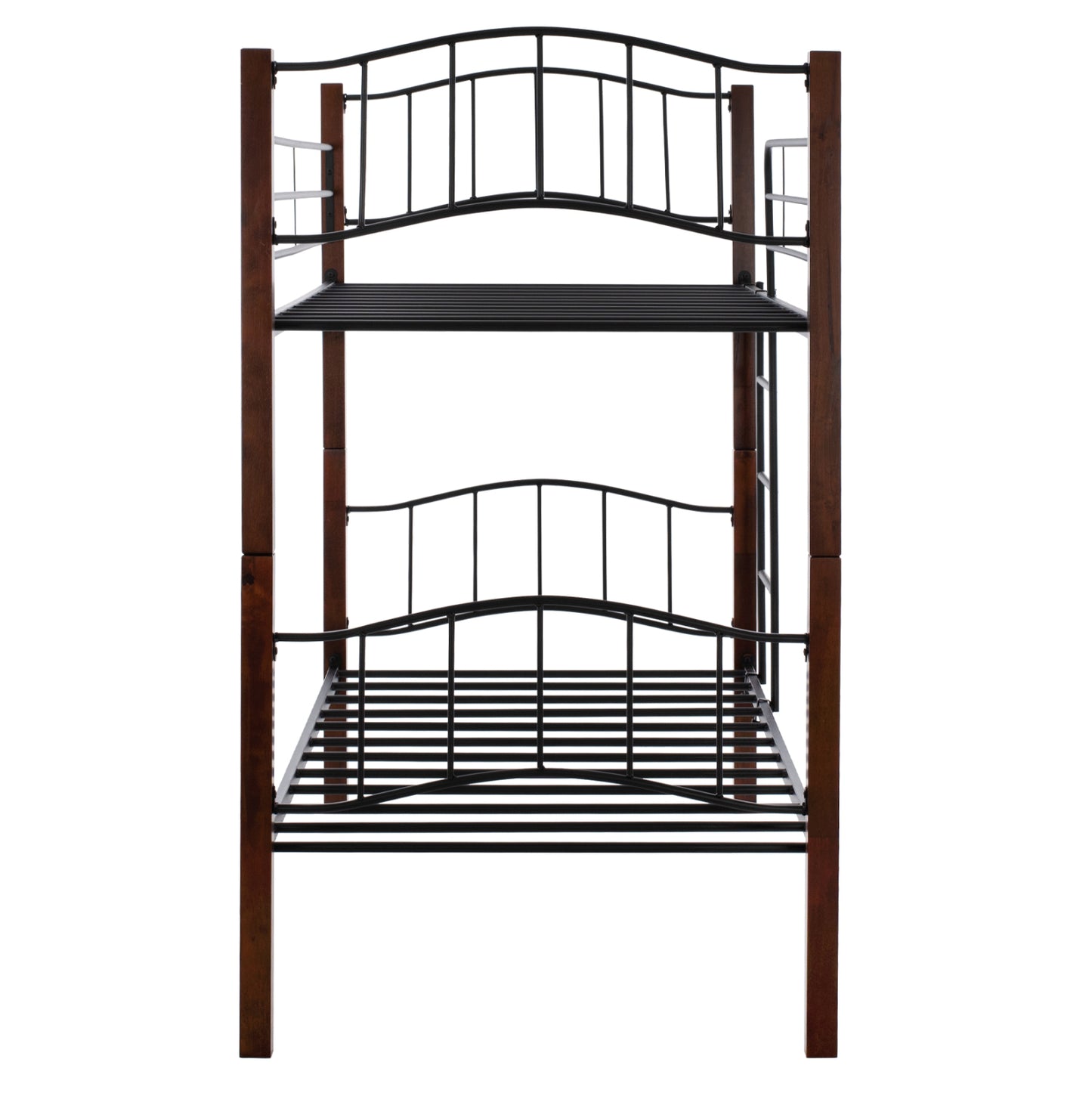 Bunk-bed Black Metal-walnut Color Wood Hm645 90x190cm