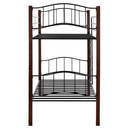 Bunk-bed Black Metal-walnut Color Wood Hm645 90x190cm
