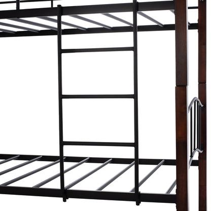 Bunk-bed Black Metal-walnut Color Wood Hm645 90x190cm