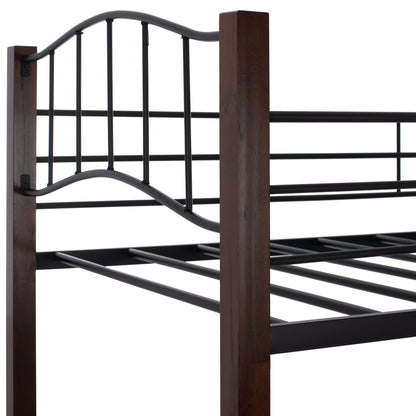 Bunk-bed Black Metal-walnut Color Wood Hm645 90x190cm