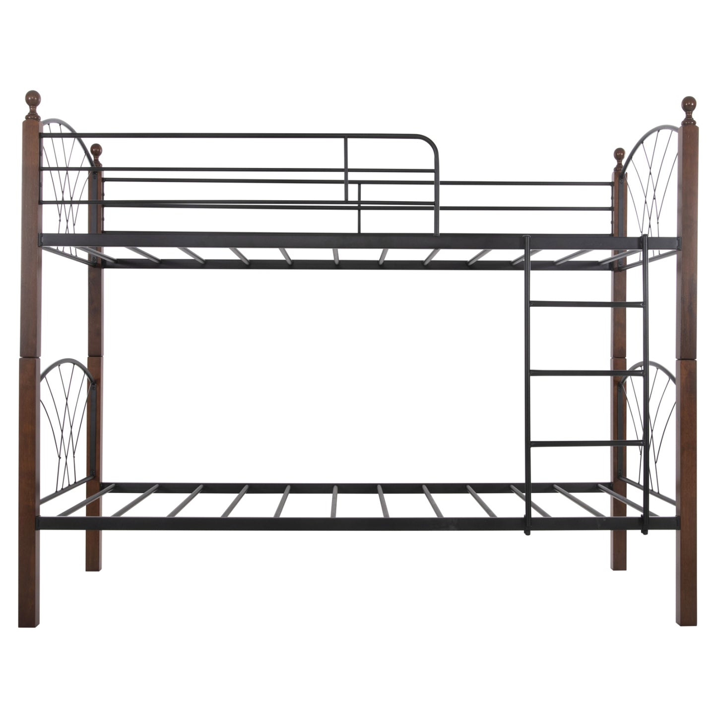 Bunk Bed With Mattresses Storey Hm10749.10 Metal & Rubberwood In Walnut--for Mattresses 90x190cm.