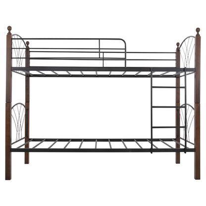 Bunk Bed With Mattresses Storey Hm10749.10 Metal & Rubberwood In Walnut--for Mattresses 90x190cm.