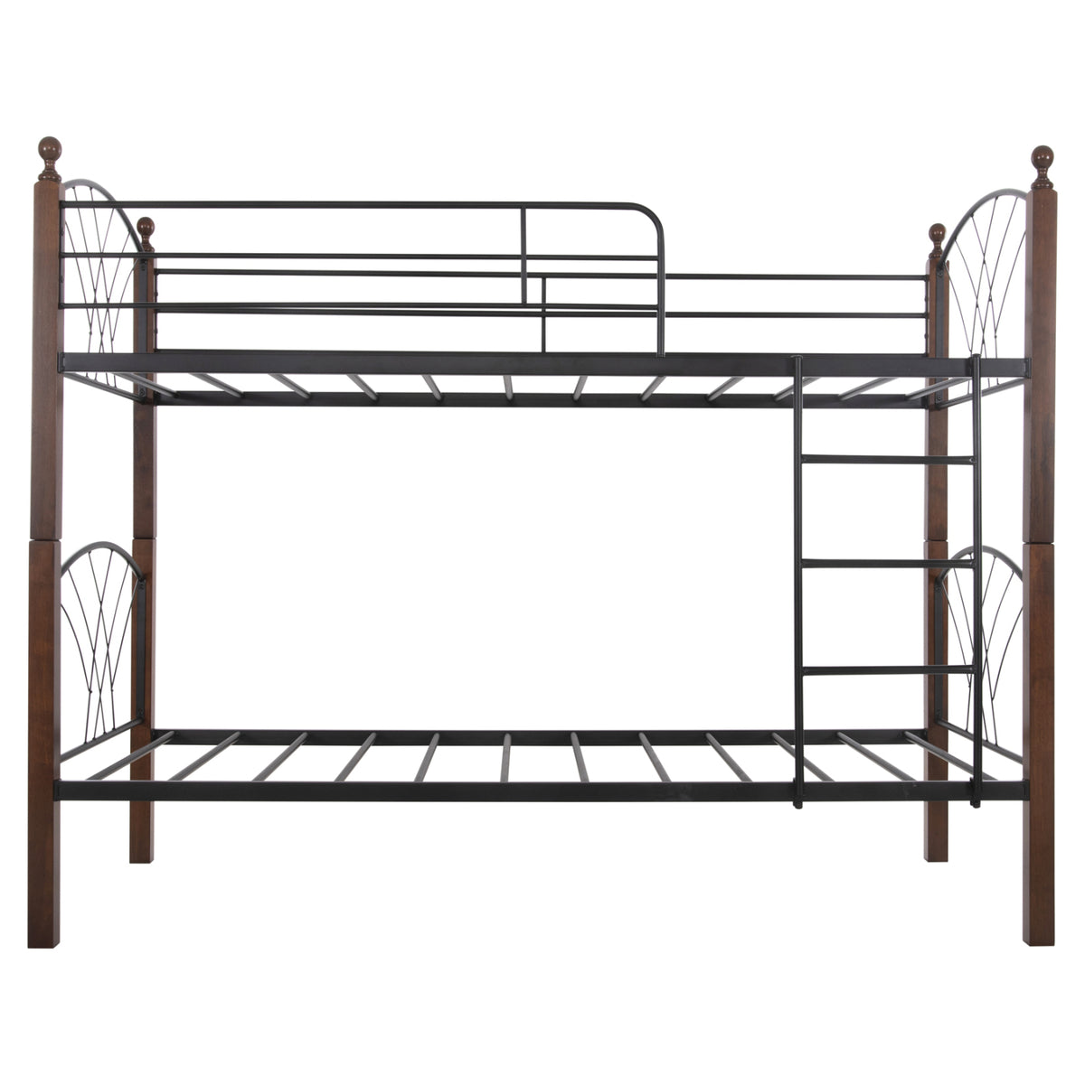 Bunk Bed With Mattresses Storey Hm10749.10 Metal & Rubberwood In Walnut--for Mattresses 90x190cm.