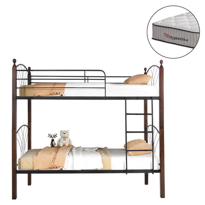 Bunk Bed With Mattresses Storey Hm10749.10 Metal & Rubberwood In Walnut--for Mattresses 90x190cm.