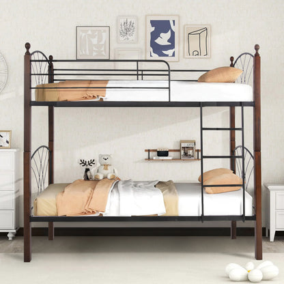 Bunk Bed With Mattresses Storey Hm21334 Metal & Rubberwood In Walnut--for Mattresses 90x190cm.