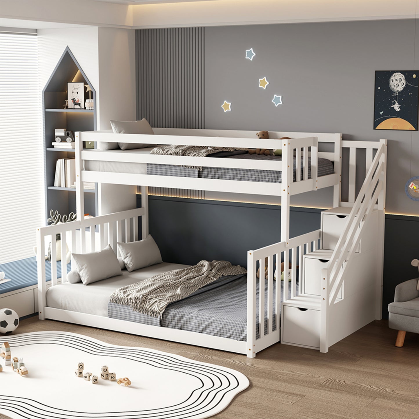 Bunk Bed Beamer Hm21320 Pine Wood In White--for Mattresses 90 & 140x190cm.