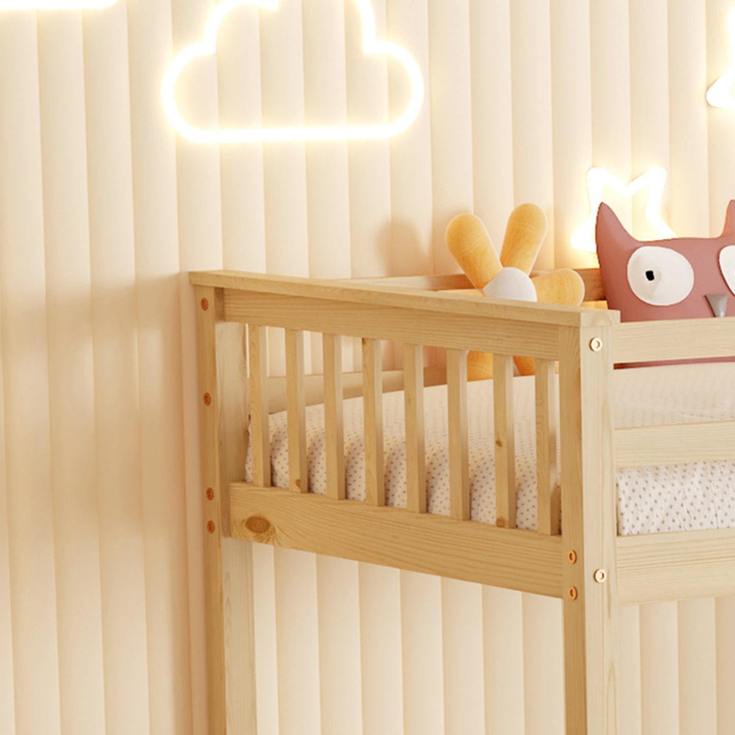 Bunk Bed With 2 Mattresses Lantai Hm21307 Pine Wood In Natural Color--for Mattresses 90x190cm