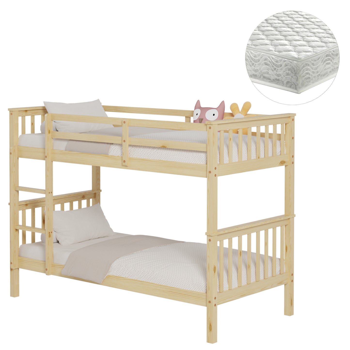 Bunk Bed With 2 Mattresses Lantai Hm21307 Pine Wood In Natural Color--for Mattresses 90x190cm