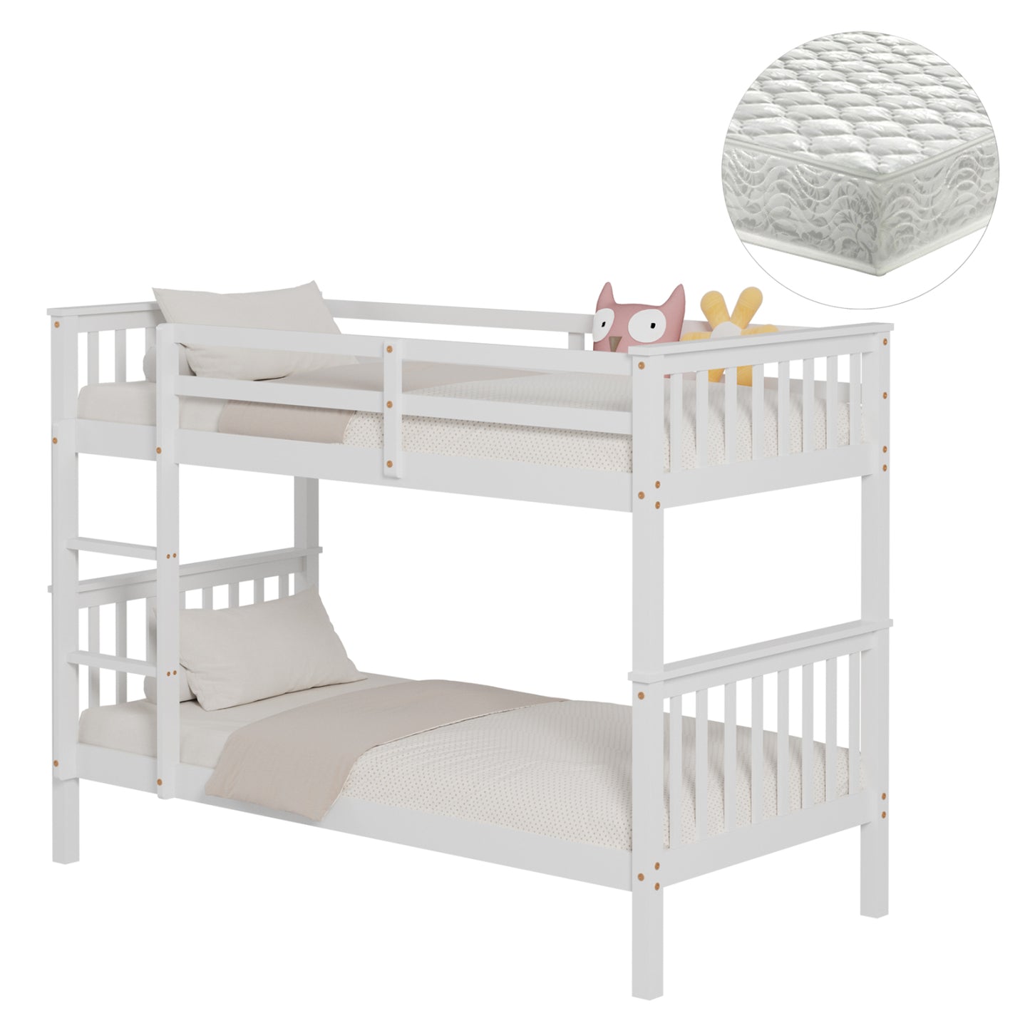 Bunk Bed With 2 Mattresses Lantai Hm21307.01 Pine Wood In White--for Mattresses 90x190cm