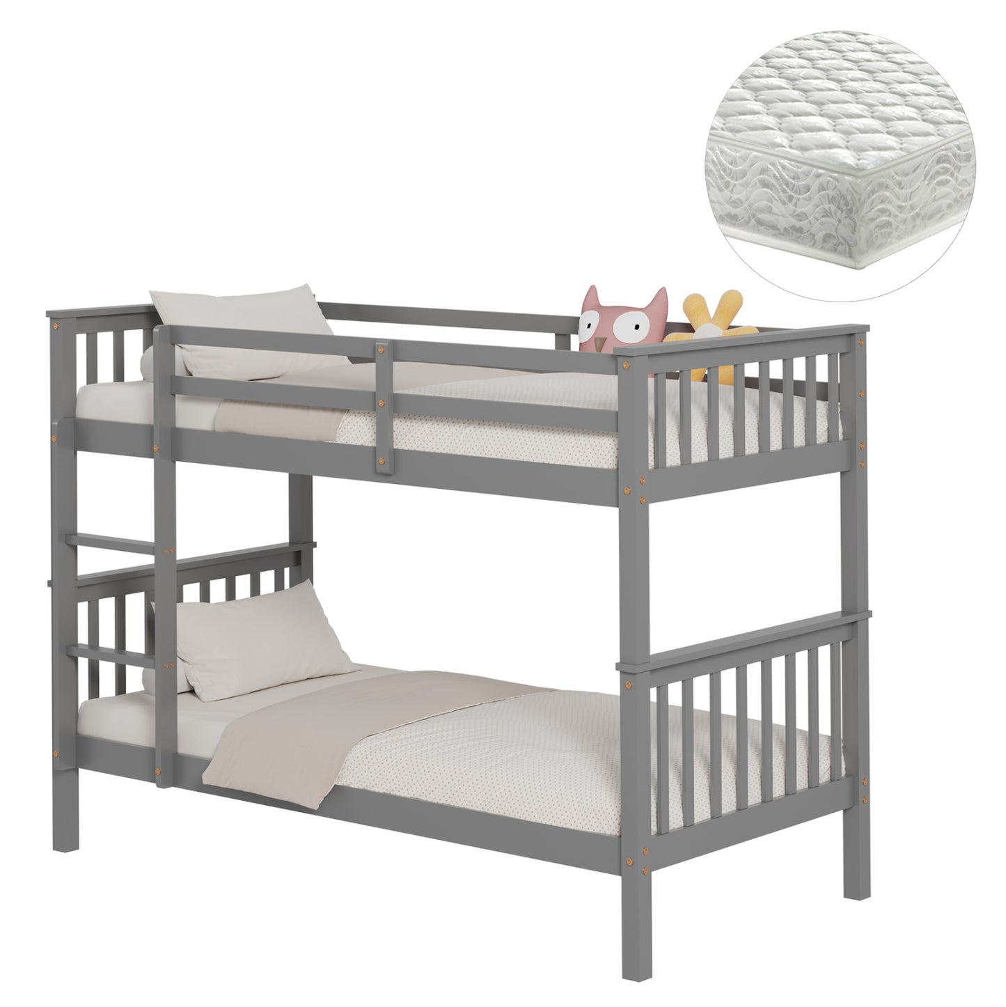 Bunk Bed With 2 Mattresses Lantai Hm21307.02 Pine Wood In Grey--for Mattresses 90x190cm